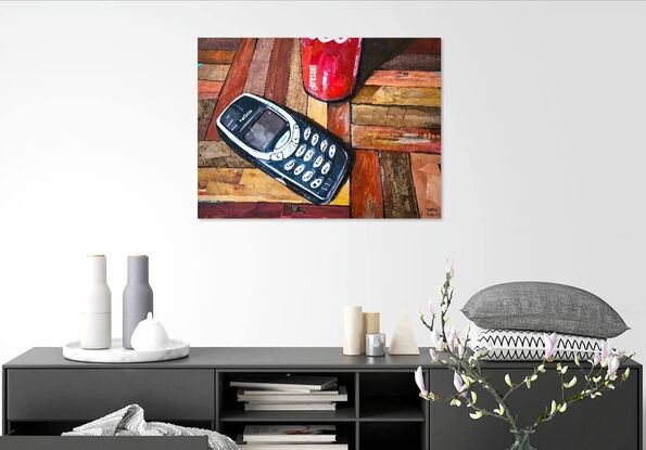 Still life mixed media art featuring the Nokia brick phone