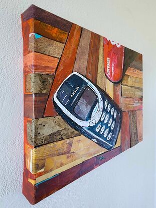 Still life mixed media art featuring the Nokia brick phone