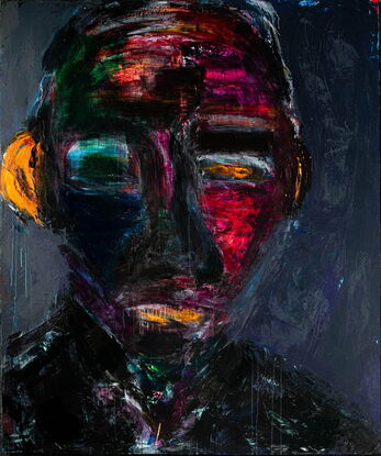 Dark portrait of unknow man with colourful glowing senses