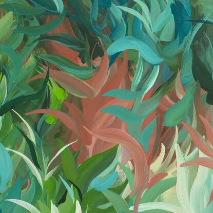 large green and blue abstract tropical palm leave original painting