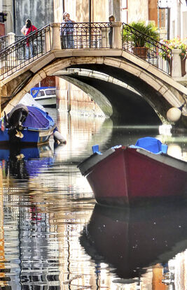 Gondolas on canal in Venice, Italy