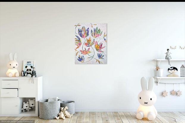 Modern depiction of  the shape of colourful flowers  on a white  background.