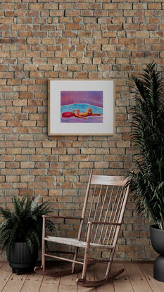 artwork showing a woman lying drink in hand in front of an infinity pool