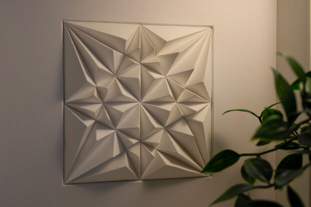 White abstract geometric paper wall art.