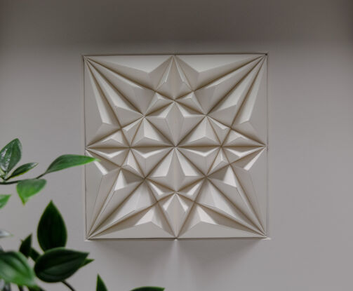 White abstract geometric paper wall art.