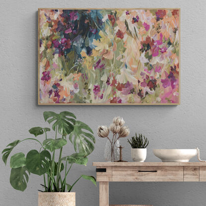 small colourful abstract canvas print of a landscape of wildflowers in the Australian bush