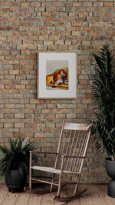 artwork showing a woman eating her lunch in a Prymont sunlit square