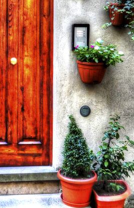 Rich timber door, Tuscany, Italy