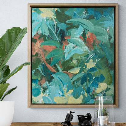 small green and blue tropical rainforest original painting 