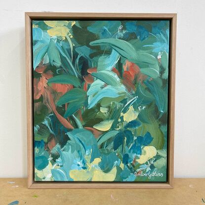 small green and blue tropical rainforest original painting 