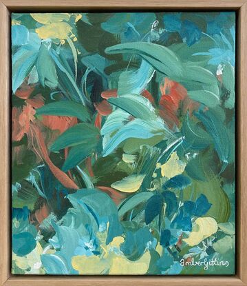 small green and blue tropical rainforest original painting 