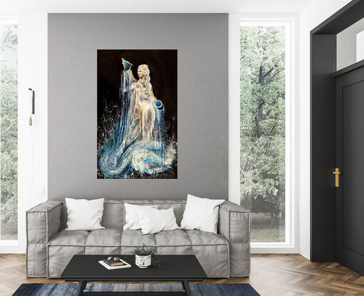 Created by Leni Kae, intuitive artist and writer from Sydney, Australia.  In this artwork, Aphrodite, the Greek Goddess of love and beauty is depicted rising from froth-laden waves. Painting of Aphrodite. 