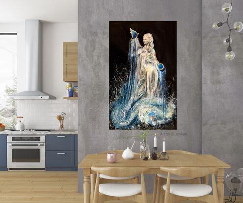 Created by Leni Kae, intuitive artist and writer from Sydney, Australia.  In this artwork, Aphrodite, the Greek Goddess of love and beauty is depicted rising from froth-laden waves. Painting of Aphrodite. 