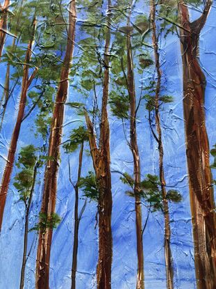 Australian landscape colours of Australian sienna earth, blue skies filled with the view of gumtrees