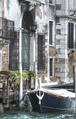 Two gondolas on canal in Venice, Italy