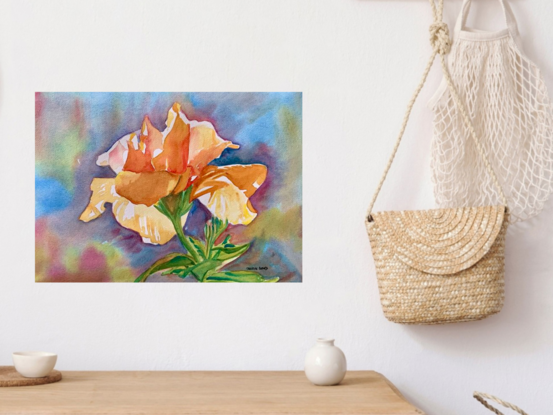 artwork showing a vibrant sun soaked bright yellow hibiscus flower
