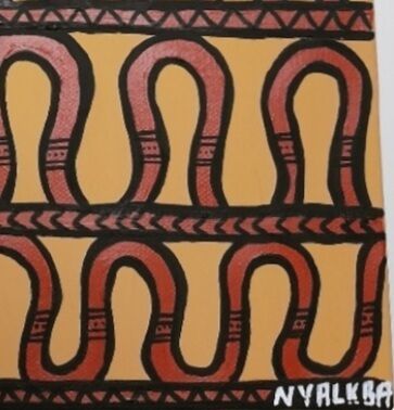 Aboriginal Snake design in brown paint.