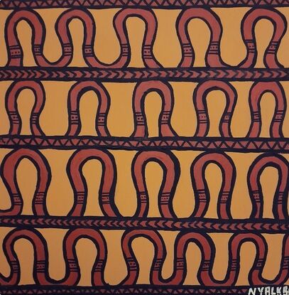 Aboriginal Snake design in brown paint.