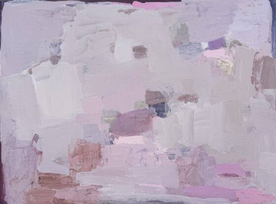 Beautifully soft abstract painting with pretty, pastel colour palette and pops of metallic gold