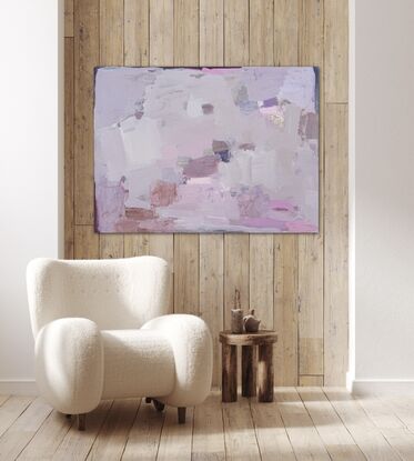 Beautifully soft abstract painting with pretty, pastel colour palette and pops of metallic gold