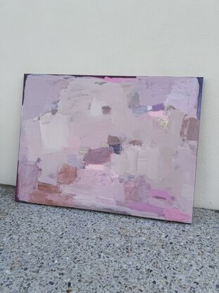 Beautifully soft abstract painting with pretty, pastel colour palette and pops of metallic gold