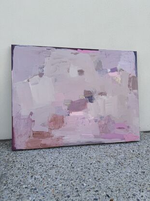 Beautifully soft abstract painting with pretty, pastel colour palette and pops of metallic gold