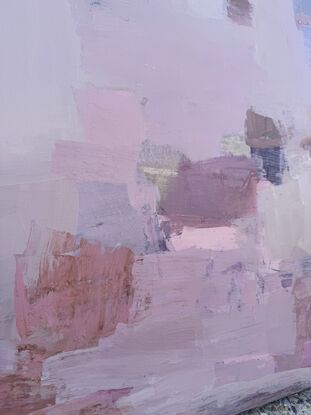 Beautifully soft abstract painting with pretty, pastel colour palette and pops of metallic gold