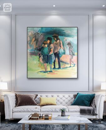 Figurative Group Scene
People dynamics
Women 
Women in groups
People socialising
Family
Walking