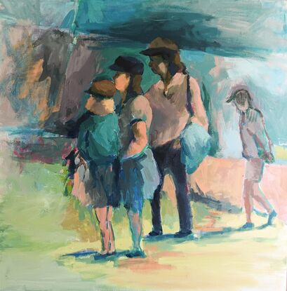 Figurative Group Scene
People dynamics
Women 
Women in groups
People socialising
Family
Walking