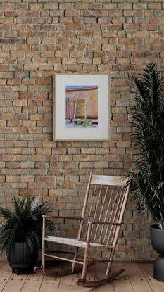 artwork showing a house facade baked in sunshine with a rustic ladder leaning against one wall

