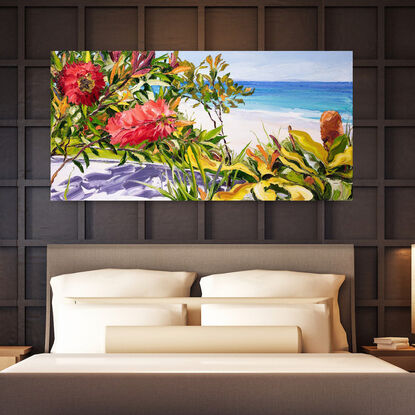 native flora with a beach and ocean background