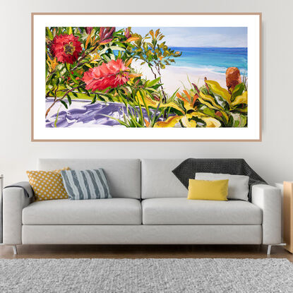 native flora with a beach and ocean background