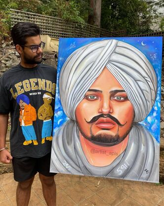 Acrylic portrait of late Punjabi singer Sidhu Moosewala.