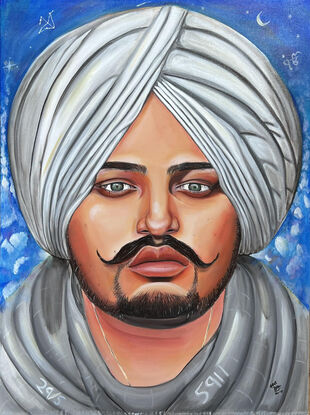 Acrylic portrait of late Punjabi singer Sidhu Moosewala.