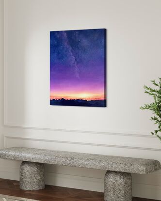 Starry night sky with sunset horizon