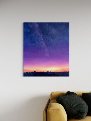 Starry night sky with sunset horizon