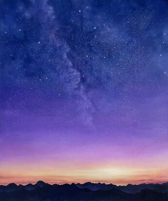 Starry night sky with sunset horizon