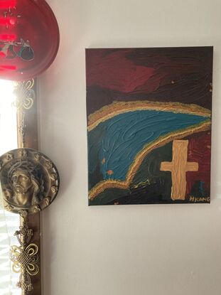 Abstract colours with gold cross 