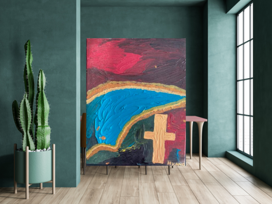 Abstract colours with gold cross 