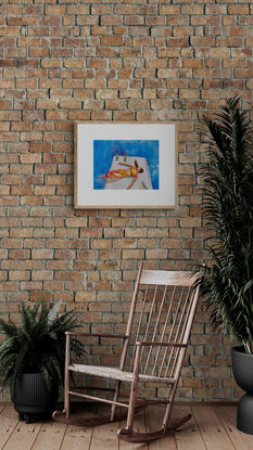 artwork showing a woman sunbathing at the water's edge of a pool