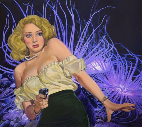 surreal pulp painting sea anemone