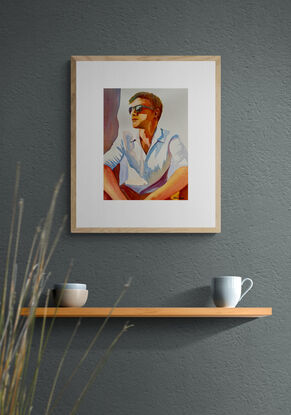 artwork showing a man wearing sunglasses looking off into the sun