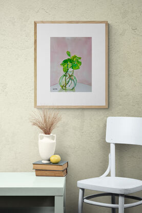 artwork showing a glass vase and greenery