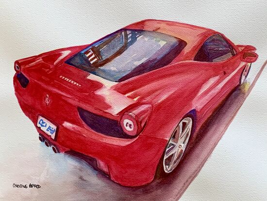 artwork showing a red Ferrari

