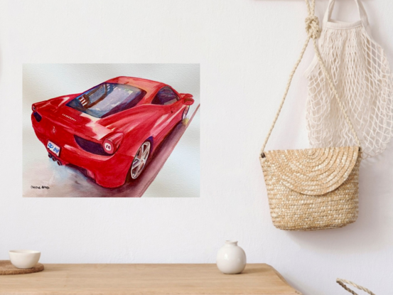 artwork showing a red Ferrari

