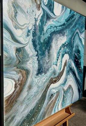 Turning Tides - original artwork by Kasia Michalska - abstract acrylic painting stretched and ready to hang. Each painting is one-of-a-kind due to the process of fluid art.

Turning Tides was created using the process of fluid art. The layering of paints and chemical interactions create a one-of-a-kind piece that cannot be recreated.

MATERIALS 
The following materials were used to create this one-of-a-kind piece:
 - Deep edged canvas with sturdy internal wood frame
- Coated with quality varnish and UV protection 
- Ready to hang with D-rings, included
 - Artwork is signed by the artist
 - Certificate of authenticity provided

‘In situ’ photos have been included to help imagine the artwork in your home. The photos were created using the Canvy app, they may not be perfectly to scale. Please read the measurements to ensure it fits your spot.