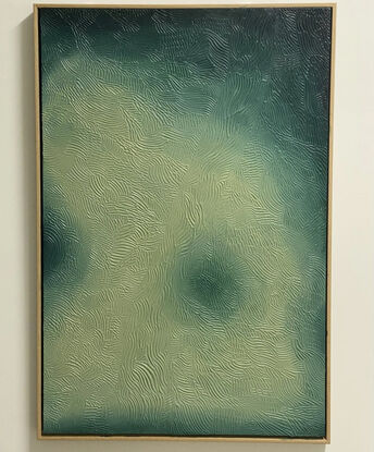 Embodying the malachite stone - one for the energy levels, alleviating negativity and increasing mental clarity.

This piece is an injection of fresh air, you can feel her presence and she absolutely sets the most beautiful tone to the room.

Size: 80cm x 120cm

Colour: Dark Green, teal, light pistachio green