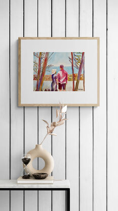 artwork showing a couple talking to each other about where to go for their walk
