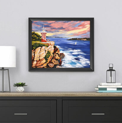 Hornby Lighthouse, Sydney original painting by Irina Redine. Australian Lighthouse one of a kind wall art on canvas, ready to hang.