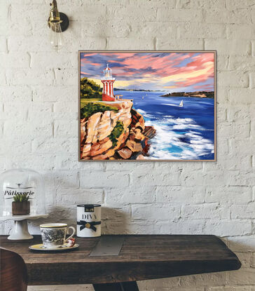 Hornby Lighthouse, Sydney original painting by Irina Redine. Australian Lighthouse one of a kind wall art on canvas, ready to hang.